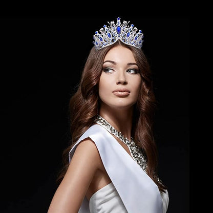 COCIDE Silver Tiara and Crown for Women Blue Gem Rhinestone Baroque Queen Headband for Girl Crystal Mermaid Princess Hair Accessories for Bride Birthday Party Bridesmaids Halloween Costume Cosplay