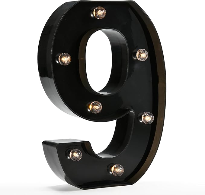 OYCBUZO Light Up Black Alphabet Marquee Number Sign LED Marquee Number Lights Sign for Night Light Home Bar Christmas Lamp Birthday Party Wedding Decoration 9