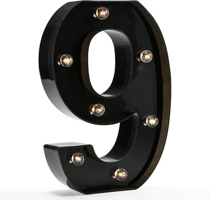 OYCBUZO Light Up Black Alphabet Marquee Number Sign LED Marquee Number Lights Sign for Night Light Home Bar Christmas Lamp Birthday Party Wedding Decoration 9