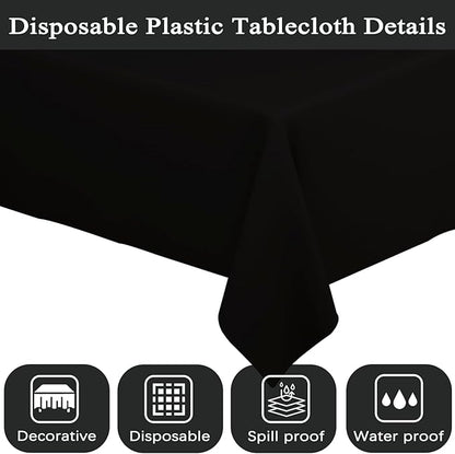 WNINK 2 Pack Black Tablecloths Disposable Table Covers 54" x 108" Table Cloths for BBQ Birthday Picnic Bridal Shower Engagement Wedding Plastic Table Cloths for Parties