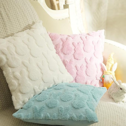 GEEORY Easter Bunny Soft Plush Pillow Covers, 16 x 16 Inch Set of 2, Fluffy Faux Fur Wool Decorative Farmhouse Cushion Case for Sofa Home Decoration Pink GC015-16