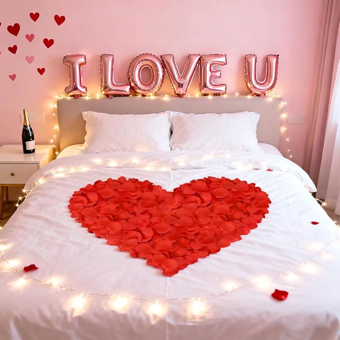 Rose Petals 2000 pcs Artificial Silk Red Rose Petals Flower Petals Fake Faux Roses Petal for Romantic Night Roses Petal Decorations for Wedding Proposal Anniversary Valentine's Day Flower Decorations