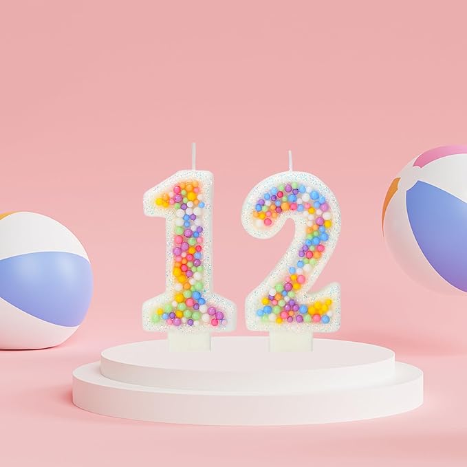 12th Birthday Candle for Cake, Colorful Macaron Numeral Candles for Boys/Girls, Theme Birthday Party Cake Decorations, Cake Topper for Birthday Party Supplies (Number 12)
