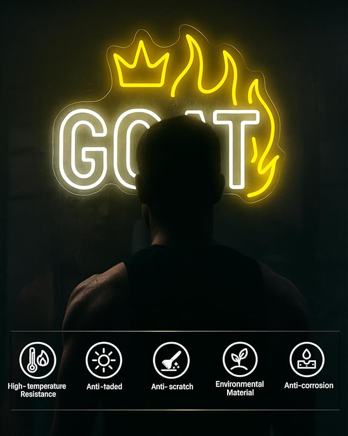 GOAT Neon Sign LED Wall Light, 17×11.8 Inches Dimmable USB Powered Cheer Sign Decor for Gym, Bedroom, Game Room, Man Cave, Sports Fan Gift