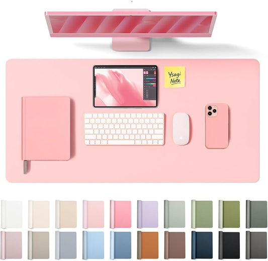 YSAGi Leather Desk Protector, Office Mat, Large Mouse Mat, Non-Slip PU Leather Blotter, Laptop Pad, Waterproof Writing Pad for Office and Home (Light Pink, 23.6" x 13.8")