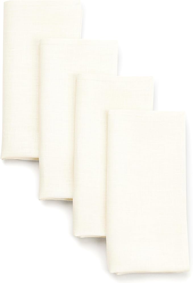 D'Moksha Homes Ivory Linen Napkins 18 x 18 Inch - 100% Pure Linen Cloth Washable Dinner Napkins Set of 4 for Winter, Christmas, Holiday
