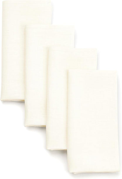 D'Moksha Homes Ivory Linen Napkins 18 x 18 Inch - 100% Pure Linen Cloth Washable Dinner Napkins Set of 4 for Winter, Christmas, Holiday