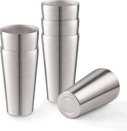 6 Pack 18.6 oz Stainless Steel Insulated Cup, Double Wall Vacuum Metal Cup, Reusable Camping Cups Unbreakable Indoor Outdoor for Party, Home, Office, BBQ, Silver