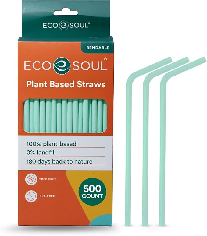 ECO SOUL Straws [500 Count][8.25"] Eco-Friendly Disposable Straws, Cocktail Cold Drink Smoothie Bendable