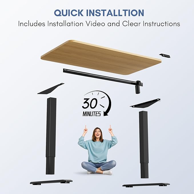 Furmax Electric Height Adjustable Standing Desk Large 48 x 24 Inches Sit Stand up Desk Home Office Computer Desk Memory Preset with T-Shaped Metal Bracket, Maple