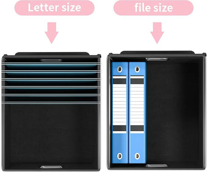 Huolewa File Organizer Box with Lid, Collapsible File Folder Organizer for Office Document Storage, Filing Box with Plastic Slide for Letter Size Hanging File Folders(1 Pack, Pink)