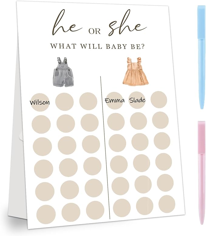 Gender Reveal Party Games, Clothing Baby Gender Reveal Voting Board Sign, 48 Boy Girl Voting with Two Pens, He or She, Baby Gender Reveal Party Decorations Games for Boy or Girl Shower