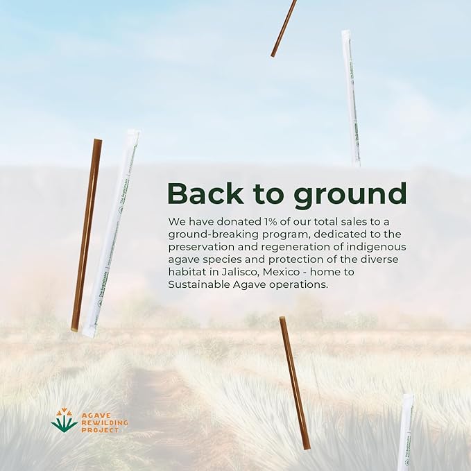 Sustainable Agave Co - Agave Fiber Individually Wrapped Drinking Straws - 1000 Count - Plant-Based, Made With Upcycled Materials, Reusable - Brown, Jumbo, 8"