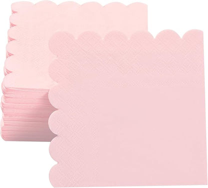 200 Pack Cocktail Napkin 2-Ply Scalloped Edged Dessert Napkins Folded 5 x 5 Inches Disposable Napkins for Dinner Wedding Birthday Party Bridal Anniversary Reception Event (Pink)