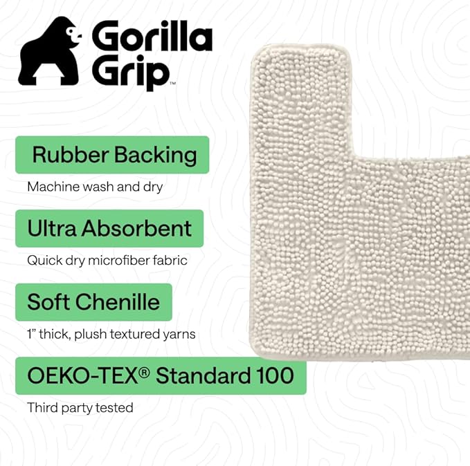 GORILLA GRIP Bathroom Rug Sets, Soft Chenille 2 Piece Area Rugs Set, Toilet Base Mat and 30x20 Carpet, Absorbent Microfiber Washable Mats Dry Quickly, Home Décor and Bath Room Accessories, Ivory