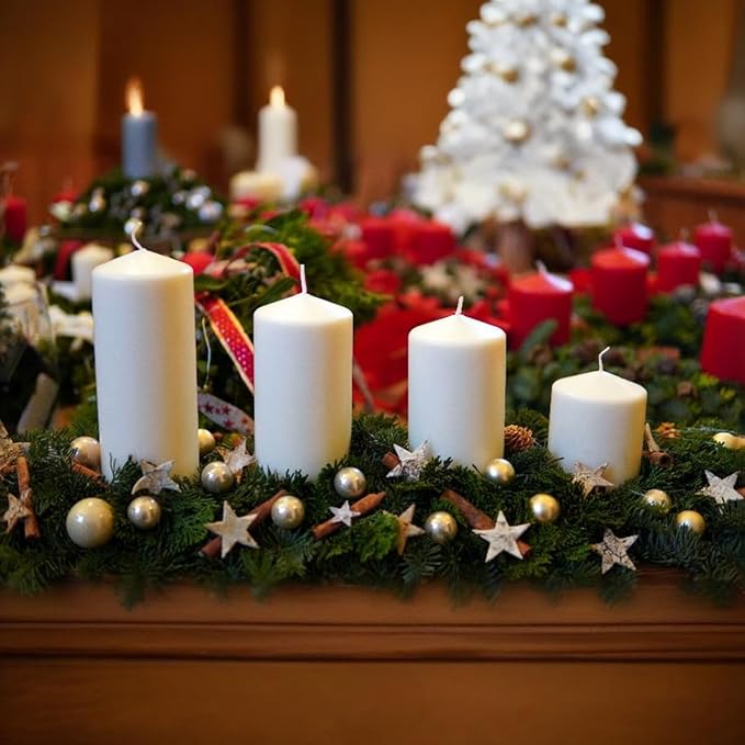 Set of 3 Different Sizes White Pillar Candles, Dripless Unscented 3x4 3x6 3x8 Inch Large Cylinder Column Candles for Home Table Decor Power Outage Emergency