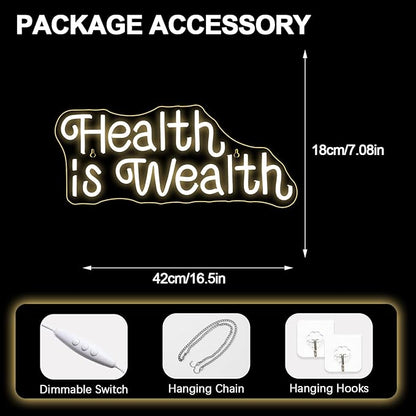 NOSUN Health is Wealth Neon Sign Healths Neon Signs for Wall Decor Warm White Letter Sign with USB Neon Word Sign for Bedroom Office Party Club Light Up Signs Wealth Neon Decoration LED Light