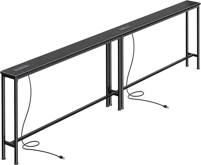 SUPERJARE 102.4 Inch Sofa Table with Power Outlets and USB-C Ports, 5.9 Inch Narrow Console Tables, Entryway Hallway Couch Tables with Storage, Behind Sofa, Small Spaces, Living Room, Black