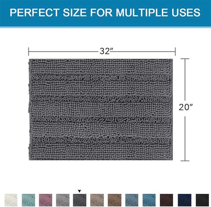 H.VERSAILTEX Bath Rugs for Bathroom Non Slip Bath Mats Extra Thick Chenille Striped Rug 20" x 32" Absorbent Non Skid Fluffy Soft Shaggy Washable Dry Fast Plush Mat for Indoor, Bath Room, Tub - Grey