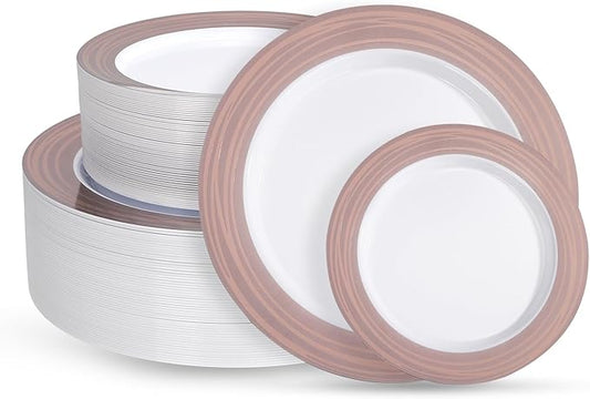 100PCS Brown Disposable Plastic Plates Include 50PCS 10.25inch Dinner Plate and 50PCS 7.5inch Dessert Plate Heavy Duty Plastic Dinnerware for Party Wedding Anniversary New Year