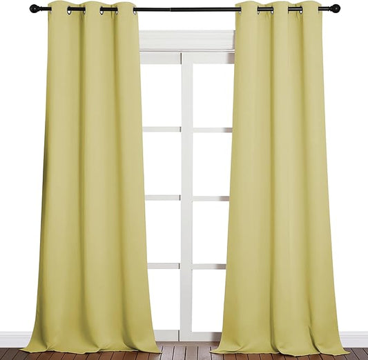NICETOWN Patio Glass Door Blackout Curtains for Bedrooms & Living Room, Privacy Panel Drapes for Dining & Guest Rooms (Paler Yellow, 42" W x 95" L, 1 Pair)