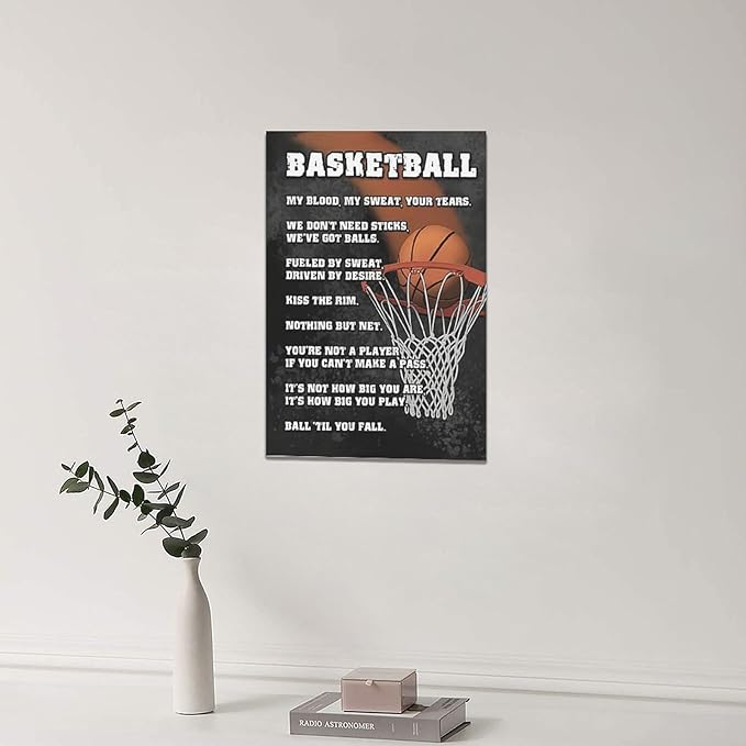 Basketball Wall Art, Basketball Life Lessons Pictures Wall Decor, Sports Quotes Canvas Prints Painting, Framed Artwork Office Home Decor For Bathroom Bedroom Dining Living Room 24L" x 16W"