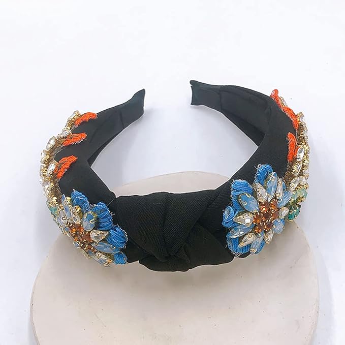 Yusier Baroque Rhinestone Crystal Hairband, Embroidered Hair Hoop for Women, Exquisite Hair Accessory, Available in 5 Colors, 1 Count (Pack of 1), Black
