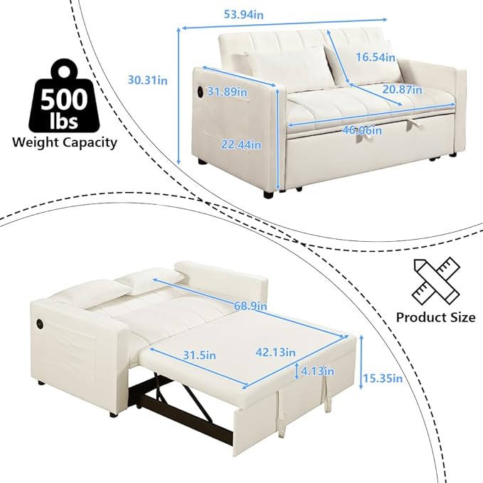 Convertible Chair Bed - Sleeper Sofa Bed with Pillow, Pull Out Sleeper Bed with Adjustable Backrest, Multi-Functiona Lounge Chair with Modern Linen Fabric for Living Room, Apartment