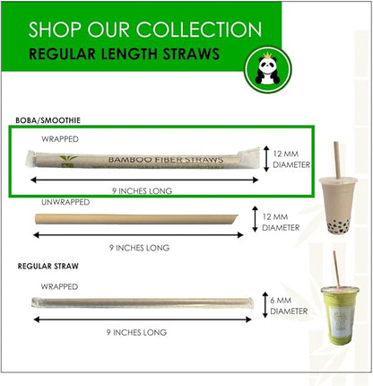 Pandaboard™ Compostable Bamboo Boba/Milkshake/Smoothie Straws - Wrapped - bag of 80