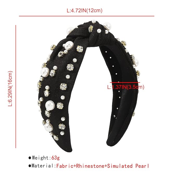JILIYUPA Carnival Headband Rhinestone Cross Knotted Turban Hair Hoop Carnival Crystal Twist Velvet Wide Hairband Party Hair Accessory (Black, White)