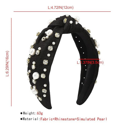 JILIYUPA Carnival Headband Rhinestone Cross Knotted Turban Hair Hoop Carnival Crystal Twist Velvet Wide Hairband Party Hair Accessory (Black, White)
