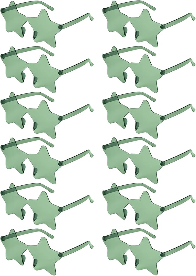 NACHLYNN 12 Pcs Rimless Star Shaped Sunglasses Green Transparent Sunglasses Pentagram Glasses for St. Patrick Day Christmas