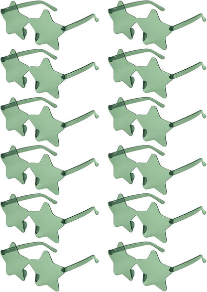NACHLYNN 12 Pcs Rimless Star Shaped Sunglasses Green Transparent Sunglasses Pentagram Glasses for St. Patrick Day Christmas