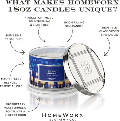 HomeWorx by SLATKIN + CO. Candle- 8 Crazy Nights, 18 oz. Premium Scented Candle - 30-55 Hours Burn Time