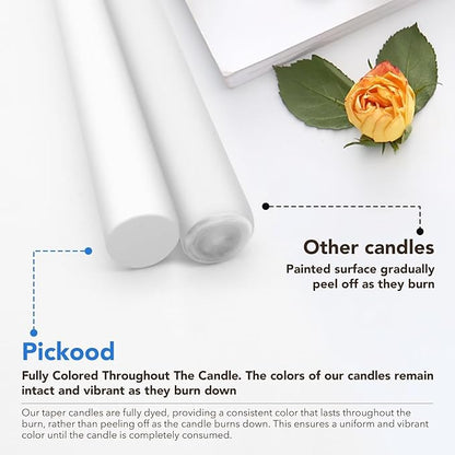 New Burning Formula Unscented Dripless 10-Inch Taper Candles Set of 12 - White, for Wedding, Dinner - Smokeless, Long Burning - Hand Poured, Colored Tall Candlesticks - Blancas