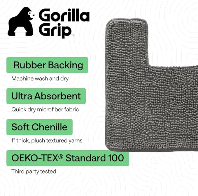 GORILLA GRIP Bathroom Rug Sets, Soft Chenille 2 Piece Area Rugs Set, Toilet Base Mat and 30x20 Carpet, Absorbent Microfiber Washable Mats Dry Quickly, Home Décor and Bath Room Accessories, Charcoal