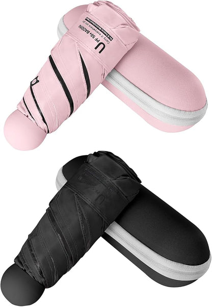 BAODINI Travel Essentials Mini Umbrella for Purse With Case Small Compact UV Sun Protection Lightweight Tiny Pocket Manual Open Close Umbrella for Women Kids and Men Fits Purse Backpack