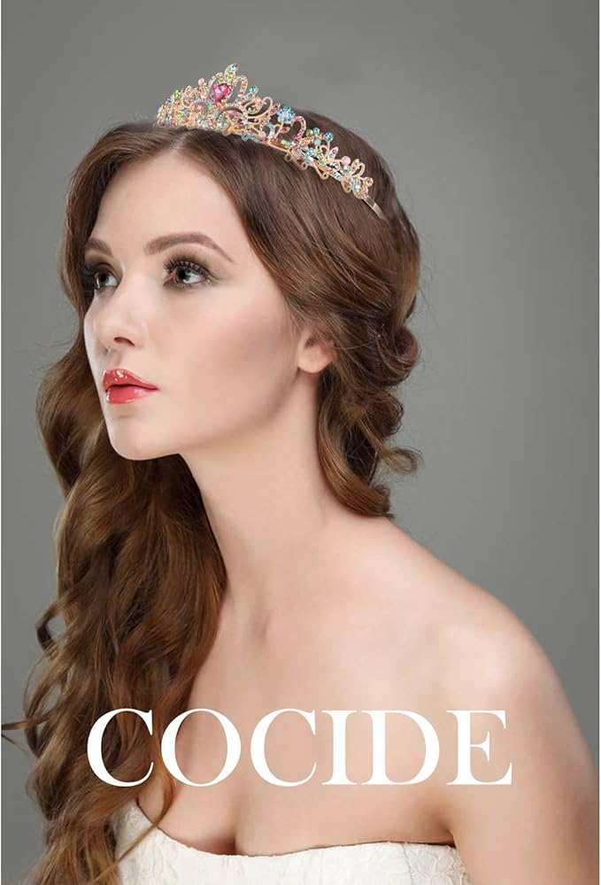 COCIDE Gold Tiara for Women Crystal Crown with Colorful Gemstones Rhinestones Hair Accessories for Girl Birthday Party Princess Prom Bride Wedding Bridal