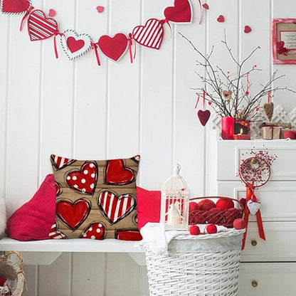 GEEORY Valentine's Day Love You More Hugs and Kisses Throw Pillow Covers 20x20 Inch Set of 4, Red Hearts Stripes Decorative Farmhouse Wedding Cushion Case for Home Decoration G652-20