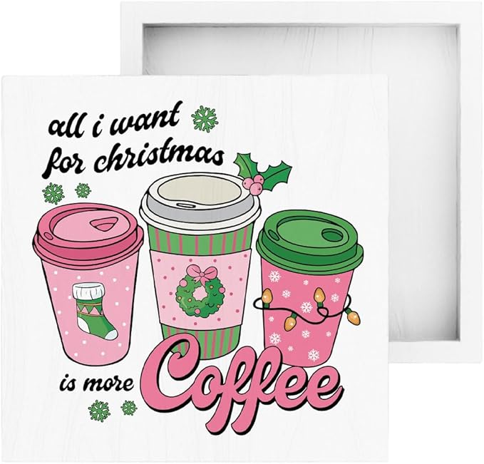 Pink Christmas Coffee Bar Decor Christmas Decorations for Kitchen Bar counter Merry Xmas Decorations 5 x 5 Inches