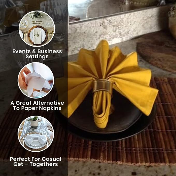 Mustard Yellow Cloth Dinner Napkins Cotton 18x18 in Washable Napkins Cloth|Reusable Spring Easter Basket Decor Pk of 6 Table Napkins Cocktail Party Wedding BBQ Hotel Cafe Cloth Napkins