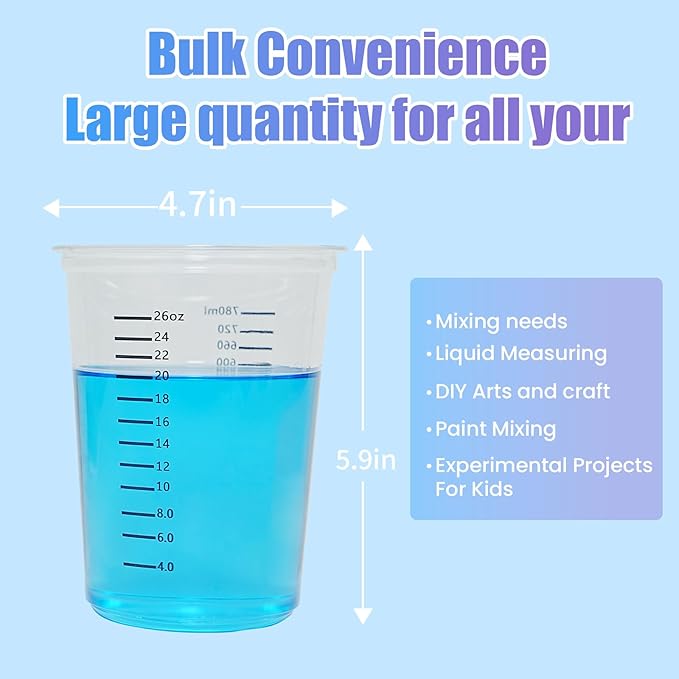 Resin Mixing Cups 42 Count 32oz Precision Measuring Set with Dual Scales & Protective Gloves Heavy Duty & Crystal Clear Disposable Cups for Epoxy, Paints, Pigments & More