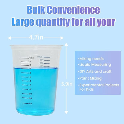 Resin Mixing Cups 42 Count 32oz Precision Measuring Set with Dual Scales & Protective Gloves Heavy Duty & Crystal Clear Disposable Cups for Epoxy, Paints, Pigments & More