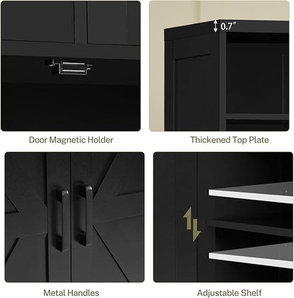 TEENFON Storage Cabinet with Doors & 2 Drawers, Kitchen Cabinet with Adjustable Shelf, Pantry Cabinets, Bathroom Cabinets, for Living Room, Entryway, Home Office, Black