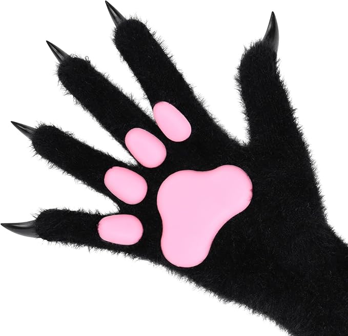 Faux fur wolf paw gloves with non-slip cat pad three-piece set, suitable for cosplay, Christmas, and Halloween party costumes