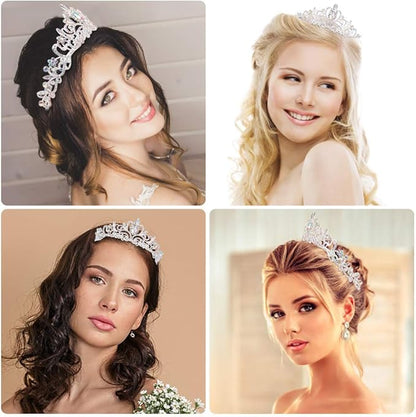 COCIDE Silver Tiara Crowns Aurora Borealis Crystal Headband Princess Colorful Rhinestone Crown with Combs Bride Headbands Bridal Wedding Prom Birthday Party Hair Accessories Jewelry for Women Girls