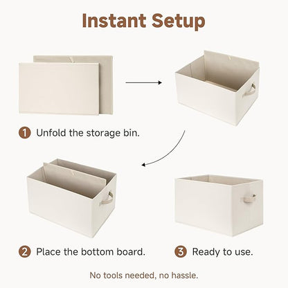 StorageWorks Closet Organizers and Storage Bins, Fabric Storage Baskets for Shelves, Linen Closet Organizer for Clothes, Beige, 3-Pack, Large