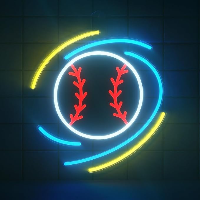 Baseball Neon Sign - 12.6” x 11.8” Dimmable LED Wall Light for Bedroom, Game Room, Bar, Man Cave - USB Powered Baseball Decor Gift for Boyfriend, Dad, Husband