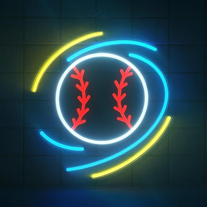 Baseball Neon Sign - 12.6” x 11.8” Dimmable LED Wall Light for Bedroom, Game Room, Bar, Man Cave - USB Powered Baseball Decor Gift for Boyfriend, Dad, Husband