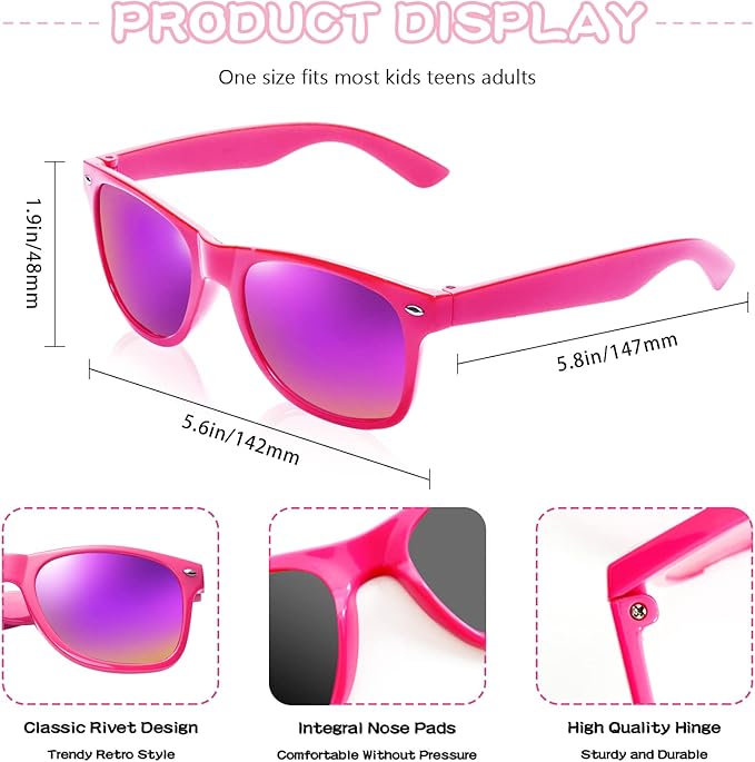 Pibupibu Neon Colors Party Favor Supplies Unisex Sunglasses Pack of 8
